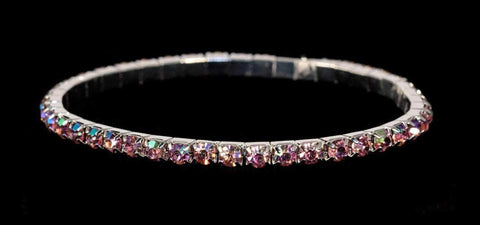 #11950 Single Row Stretch Rhinestone Bracelet -  Rose AB Crystal  Silver Bracelets Rhinestone Jewelry Corporation