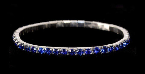 #11950 Single Row Stretch Rhinestone Bracelet -  Sapphire Crystal  Silver Bracelets Rhinestone Jewelry Corporation