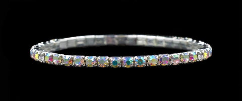 #11950ABS Single Row Stretch Rhinestone Bracelet -  (Iridescent Stones) AB  Silver Bracelets Rhinestone Jewelry Corporation