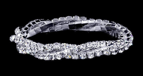 #17022 - 3 Row Twisted Stretch Rhinestone Bracelet - Crystal Silver Bracelets Rhinestone Jewelry Corporation