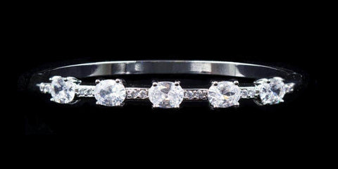#17189 - Fancy CZ Oval Stone Hinged Bangle Bracelets Rhinestone Jewelry Corporation