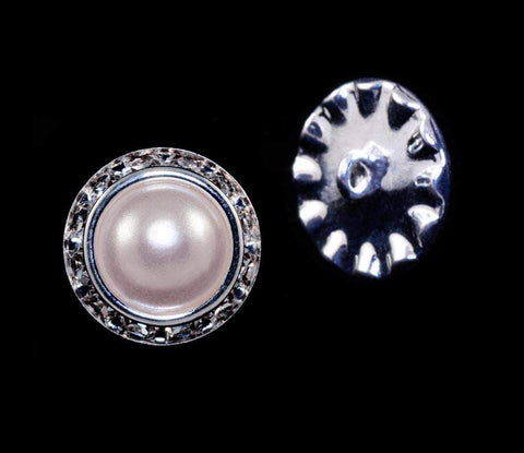 16mm Rondel Button with Imitation Pearl Center - 11789/16mm (Limited Supply) Buttons - Round Rhinestone Jewelry Corporation