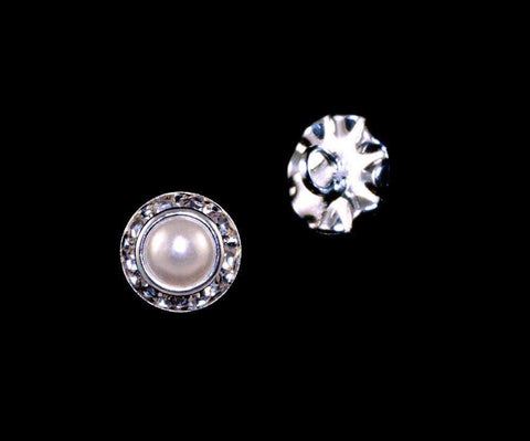 8mm Rondel Button with Imitation Pearl Center - 11789/8mm (Limited Supply) Buttons - Round Rhinestone Jewelry Corporation