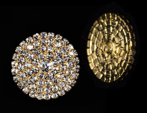 Round Pave Button with Stone Center - Large - #7101- Gold Plated Buttons - Round Rhinestone Jewelry Corporation