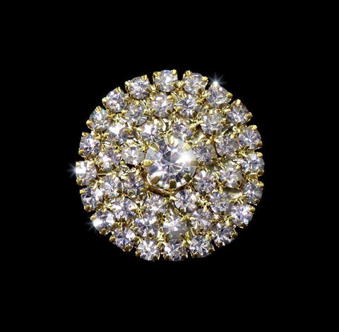 Round Pave Button with Stone Center - Medium - #7100G Gold Plated Buttons - Round Rhinestone Jewelry Corporation