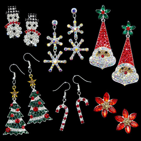 #17352 - 6 pair Christmas Earring Assortment Christmas Jewelry Rhinestone Jewelry Corporation
