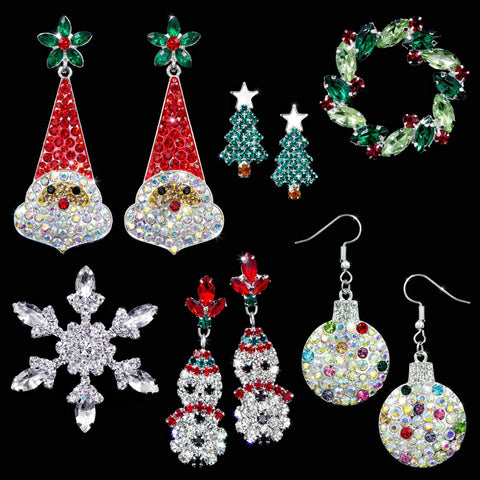 #17403 - 6 unit Christmas Earring and Pin Assortment Christmas Jewelry Rhinestone Jewelry Corporation