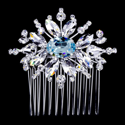 #17231 - "Something Blue" Elegant Burst Hair Comb Combs Rhinestone Jewelry Corporation