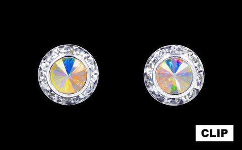 #12535 11mm Rondel with Rivoli Button Dance Earrings -AB Clip Earrings - Button Rhinestone Jewelry Corporation