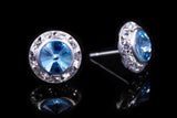 #12535 Aquamarine 11mm Rondel with Rivoli Button Dance Earrings Earrings - Button Rhinestone Jewelry Corporation