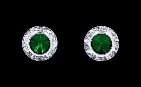#12535 Emerald 11mm Rondel with Rivoli Button Dance Earrings Earrings - Button Rhinestone Jewelry Corporation