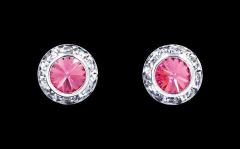 #12535 Rose 11mm Rondel with Rivoli Button Dance Earrings Earrings - Button Rhinestone Jewelry Corporation