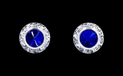 #12535 Sapphire 11mm Rondel with Rivoli Button Dance Earrings Earrings - Button Rhinestone Jewelry Corporation