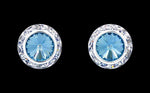 #12536 Aquamarine 13mm Rondel with Rivoli Button Dance Earrings Earrings - Button Rhinestone Jewelry Corporation
