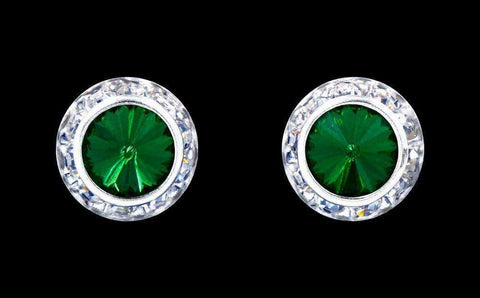 #12536 Emerald 13mm Rondel with Rivoli Button Dance Earrings Earrings - Button Rhinestone Jewelry Corporation
