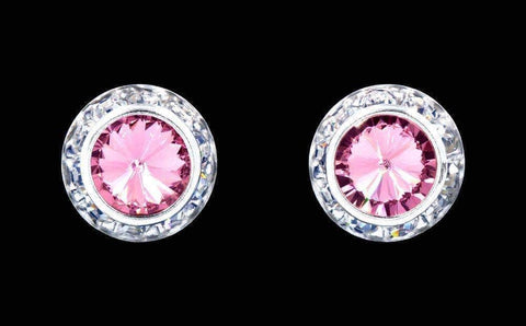 #12536 Light Rose 13mm Rondel with Rivoli Button Dance Earrings Earrings - Button Rhinestone Jewelry Corporation