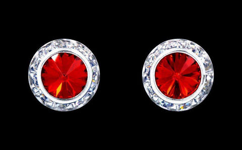 #12536 Light Siam 13mm Rondel with Rivoli Button Dance Earrings Earrings - Button Rhinestone Jewelry Corporation