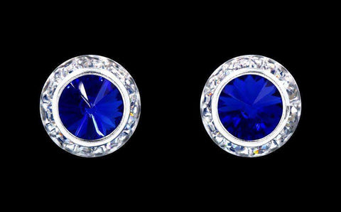 #12536 Sapphire 13mm Rondel with Rivoli Button Dance Earrings Earrings - Button Rhinestone Jewelry Corporation