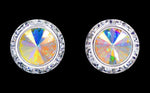 #12537 AB 16mm Rondel with Rivoli Button Dance Earrings Earrings - Button Rhinestone Jewelry Corporation