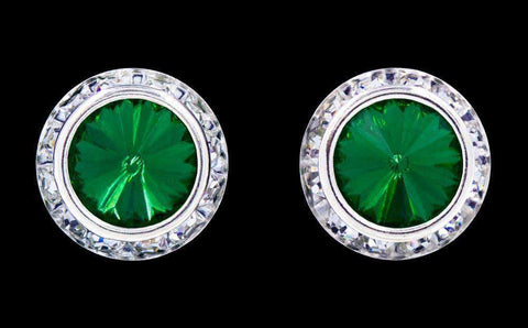 #12537 Emerald 16mm Rondel with Rivoli Button Dance Earrings Earrings - Button Rhinestone Jewelry Corporation