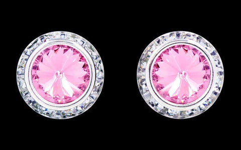 #12537 Light Rose 16mm Rondel with Rivoli Button Dance Earrings Earrings - Button Rhinestone Jewelry Corporation