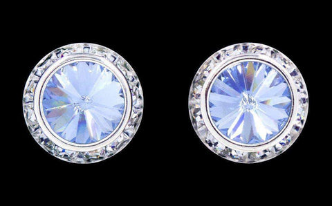 #12537 Light Sapphire 16mm Rondel with Rivoli Dance Button Earrings Earrings - Button Rhinestone Jewelry Corporation