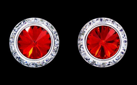 #12537 Light Siam 16mm Rondel with Rivoli Button Dance Earrings Earrings - Button Rhinestone Jewelry Corporation