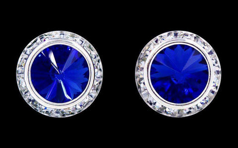#12537 Sapphire 16mm Rondel with Rivoli Button Earrings Earrings - Button Rhinestone Jewelry Corporation