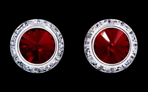 #12537 Siam 16mm Rondel with Rivoli Button Earrings Earrings - Button Rhinestone Jewelry Corporation