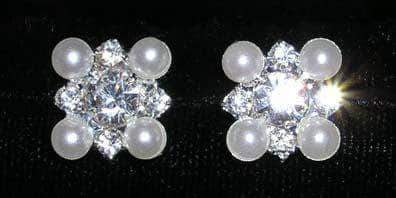 #14123 -  Diamond Dot and Pearl Earrings Earrings - Button Rhinestone Jewelry Corporation
