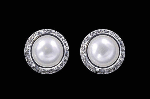 #14995 16mm Rondel with Pearl Button Earrings Earrings - Button Rhinestone Jewelry Corporation