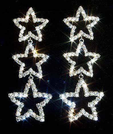 Rhinestone Dangle Earrings #11963 - Triple Star Drop Earrings Earrings 
