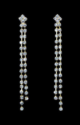 #13108g - Diamond Drop Dangling Earrings - Gold Plated Earrings - Dangle Rhinestone Jewelry Corporation