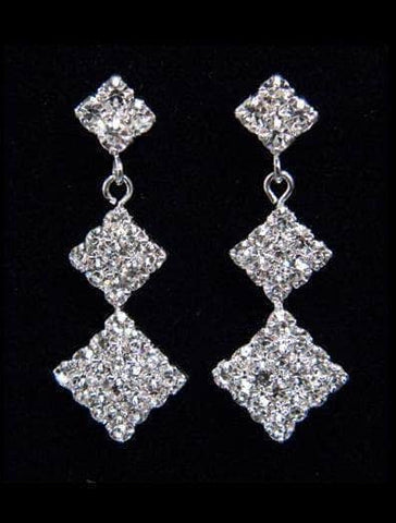 Rhinestone Dangle Earrings #13111 - Triple Diamond Drop Earrings 