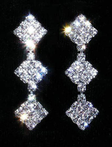 #14001 - 3 Diamond Drop Earring Earrings - Dangle Rhinestone Jewelry Corporation