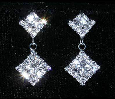 #14809 - Princess Cut Earrings Earrings - Dangle Rhinestone Jewelry Corporation