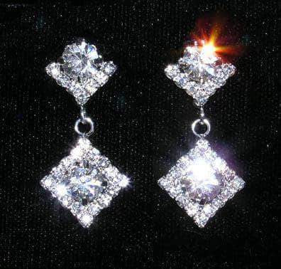 #14953 - Square with Round Stone Earrings Earrings - Dangle Rhinestone Jewelry Corporation