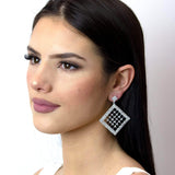 #15151 - Drop Diamond Hoop Cage Filled Earring Earrings - Dangle Rhinestone Jewelry Corporation
