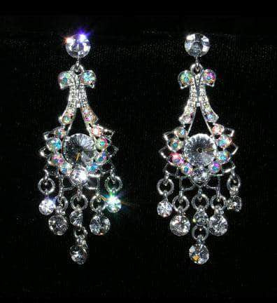 #15402 - Dainty Bow Crystal and AB Chandalier Earrings Earrings - Dangle Rhinestone Jewelry Corporation