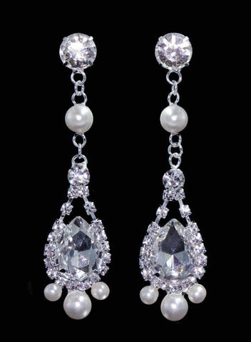 #16535 - Rhinestone Pearl Drop Trinity Earrings - 3" (Limited Supply) Earrings - Dangle Rhinestone Jewelry Corporation