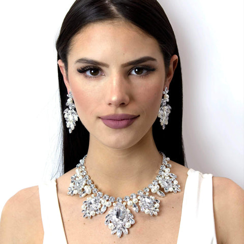 #16546 - Pearl Petals Drop Earring Earrings - Dangle Rhinestone Jewelry Corporation