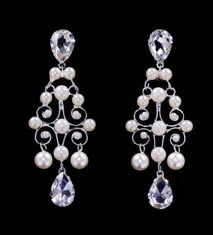 #16569 - Pearl and Rhinestone Decorative Earrings Earrings - Dangle Rhinestone Jewelry Corporation