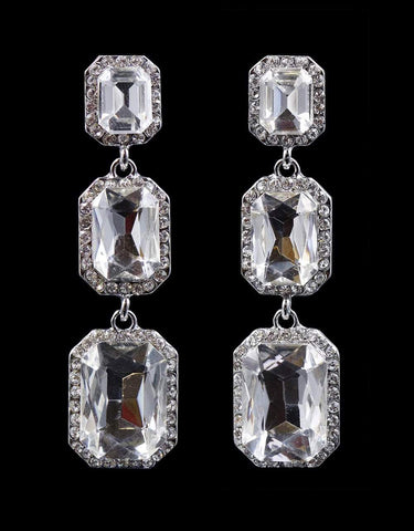 #16718 - Triple Octagon Rhinestone Drop Earrings Earrings - Dangle Rhinestone Jewelry Corporation