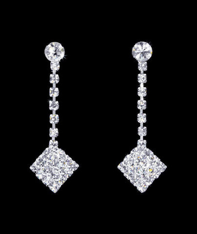 #16884 - Simple Diamond Drop Earrings - 1.25" Earrings - Dangle Rhinestone Jewelry Corporation