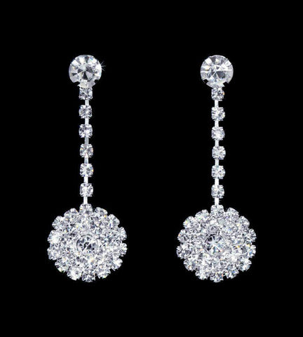 #16901 - Round Cluster Drop Earrings - 1 3/8" Earrings - Dangle Rhinestone Jewelry Corporation