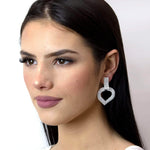 #17063 - Curved Heart Drop Earrings - 2" Earrings - Dangle Rhinestone Jewelry Corporation