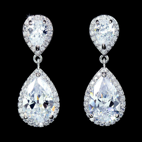 #17193 - Pear Drop CZ Dangle Earrings Earrings - Dangle Rhinestone Jewelry Corporation