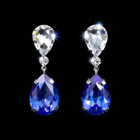17280 - Large Pear Drop Crystal Earrings - Something Blue Earrings - Dangle Rhinestone Jewelry Corporation
