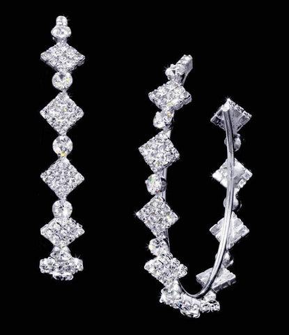 #16922 - Diamond Pattern Hoop Earring - 2" Earrings - Hoop Rhinestone Jewelry Corporation