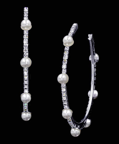 #16926 - Spotted Pearl Hoop Earring - 2.25" Earrings - Hoop Rhinestone Jewelry Corporation